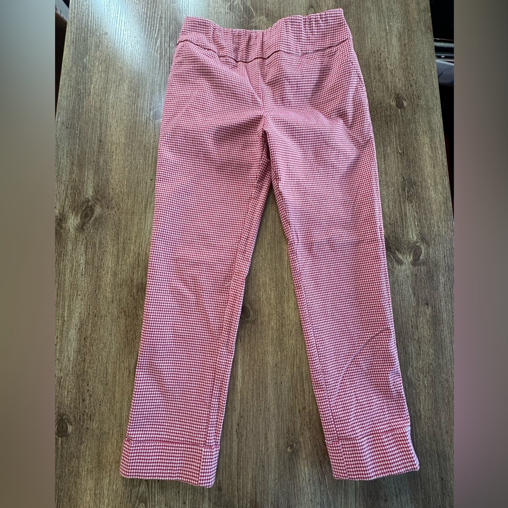 Red and white gingham stretch cropped pant